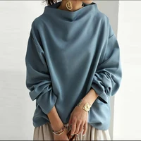Autumn Simple Women's Long Sleeved Commuting Top New 2024 Streetwear Loose Blouses Casual Half High Collar Solid Color Pullover 2