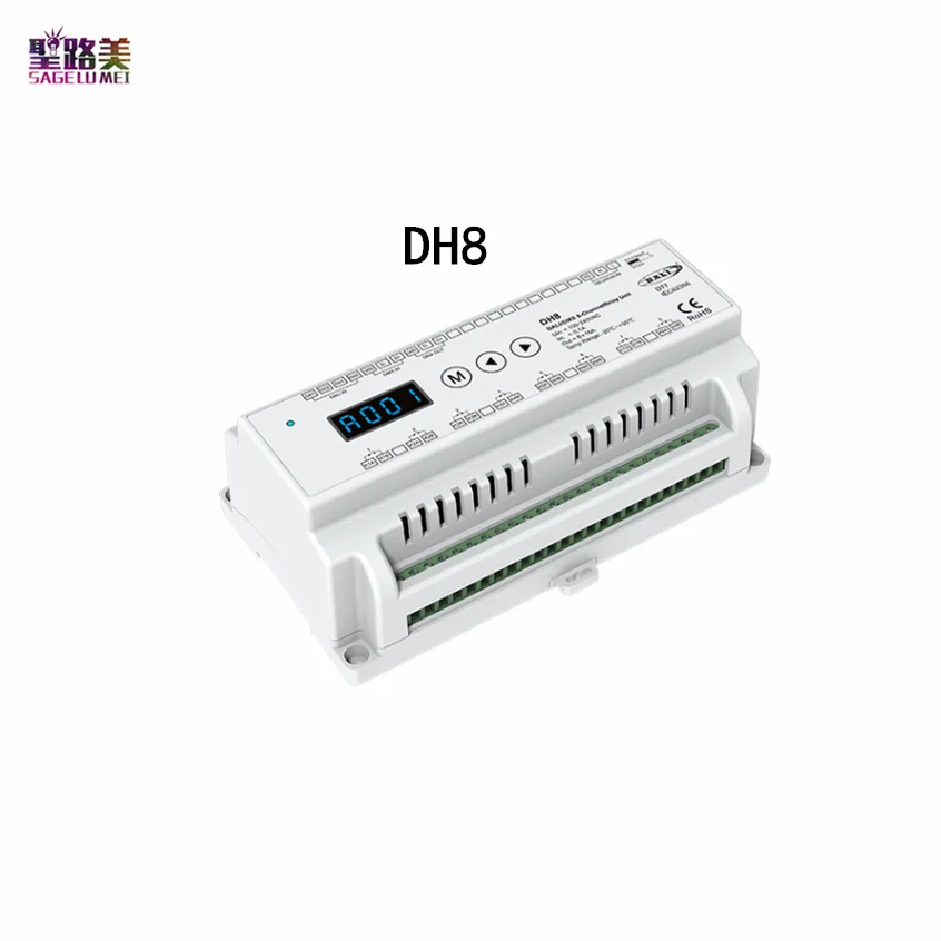 100-240VDC 8CH*16A DALI and DMX RDM 8-Channel Relay Unit Controller Numeric Display / Din Rail DH8 (DT7) For LED Lamp Lights vh 16xyr plc 24vdc 8 point 24vdc relay 8 point output expansion unit new original