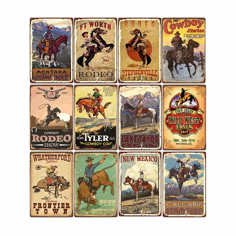 

Western Cowboy Retro Metal Tin Sign Ride Horse Art Poster Bar Pub Cafe Wall Plates Vintage Plaque Home Decor 20x30cm