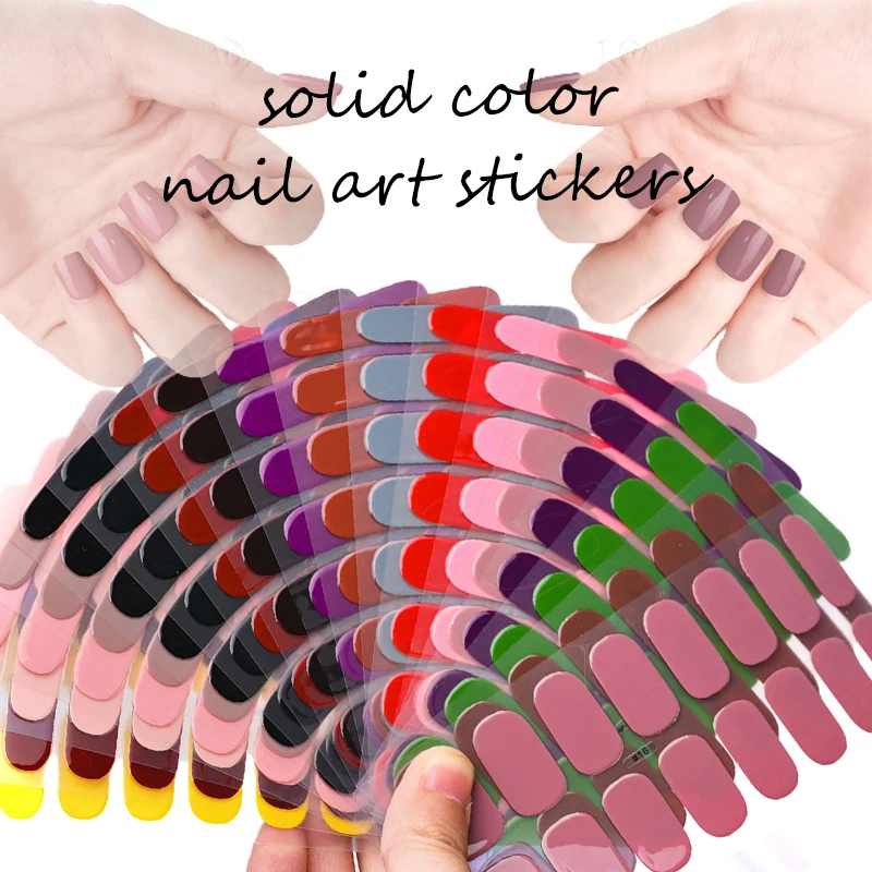 

16 Tip/sheet UV Lamp Cured Pure Color Nail Art Sticker Self-adhesive Glossy Foil Full Cover Nail Wraps Decals DIY Manicure Decor
