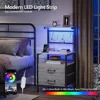 Nightstand Set of 2 with Charging Station and LED Lights,  Bedside Table 36.4 Inch ,  Side Table, Mesh Shelves with Hooks 5