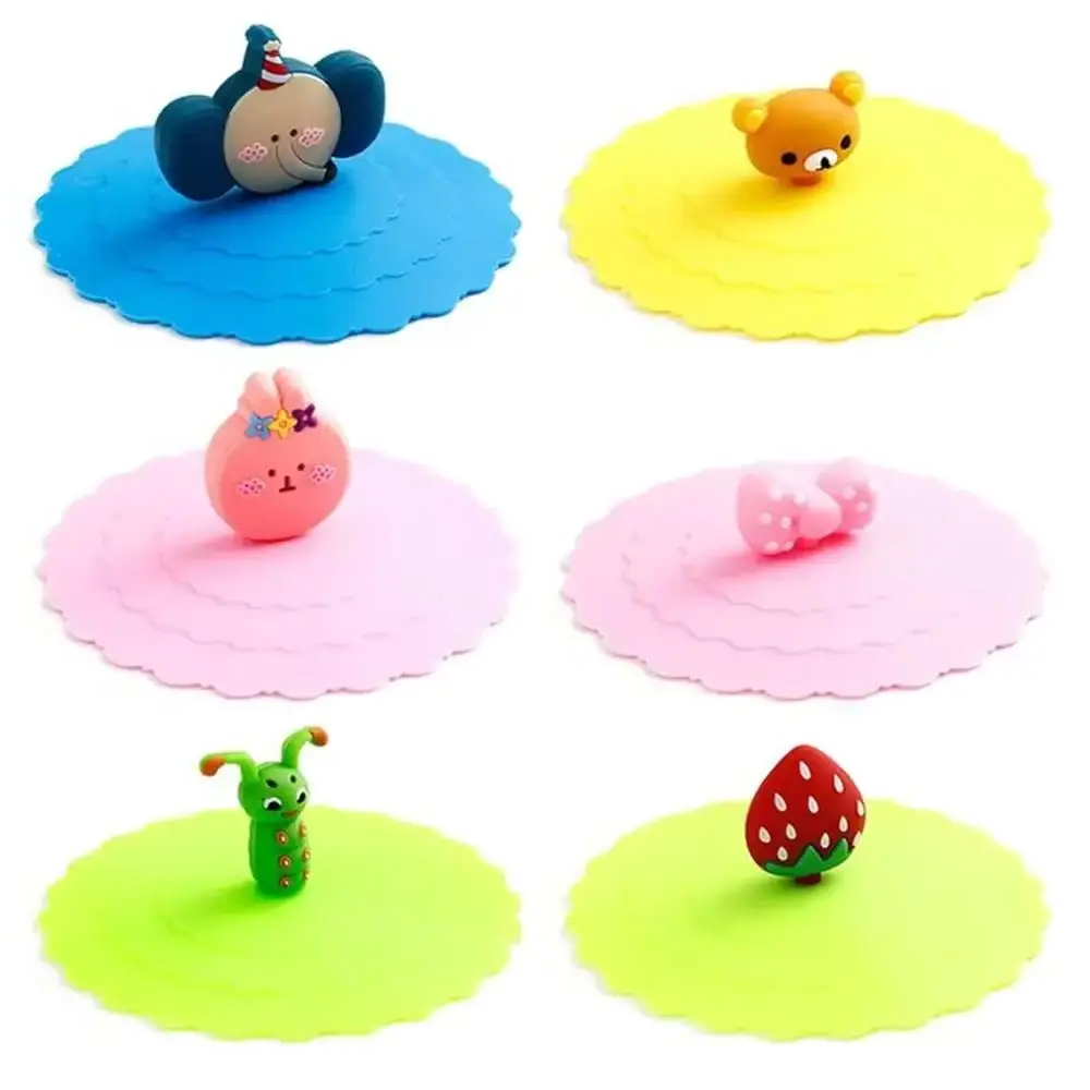 Drink Cup Lids 3 Pcs Silicone Drink Cup Lids 10cm Creative Round Mug Cover Reusable Anti Dust Cup Covers Cartoon Coffee Mug Lid