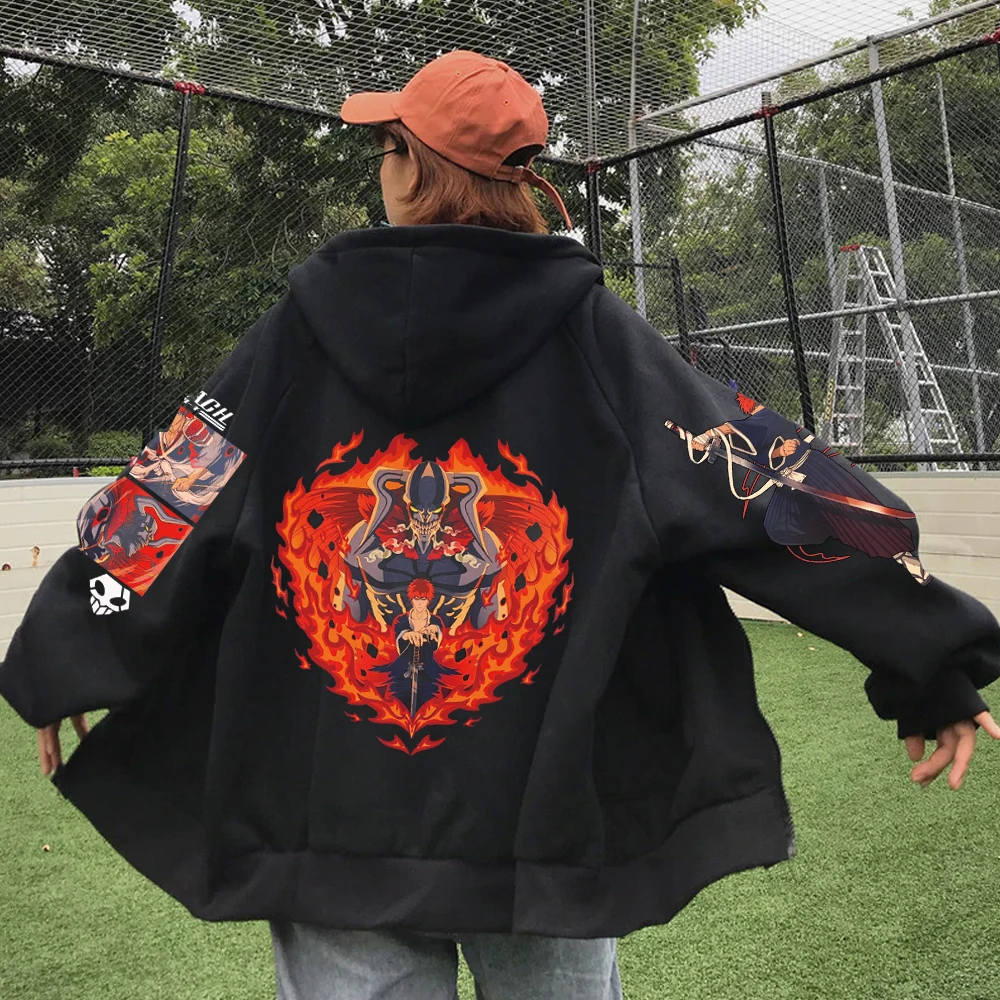 

2022 Hot Anime Bleach Hoodie Pullovers Tops Fashion Print Zipper Unisex