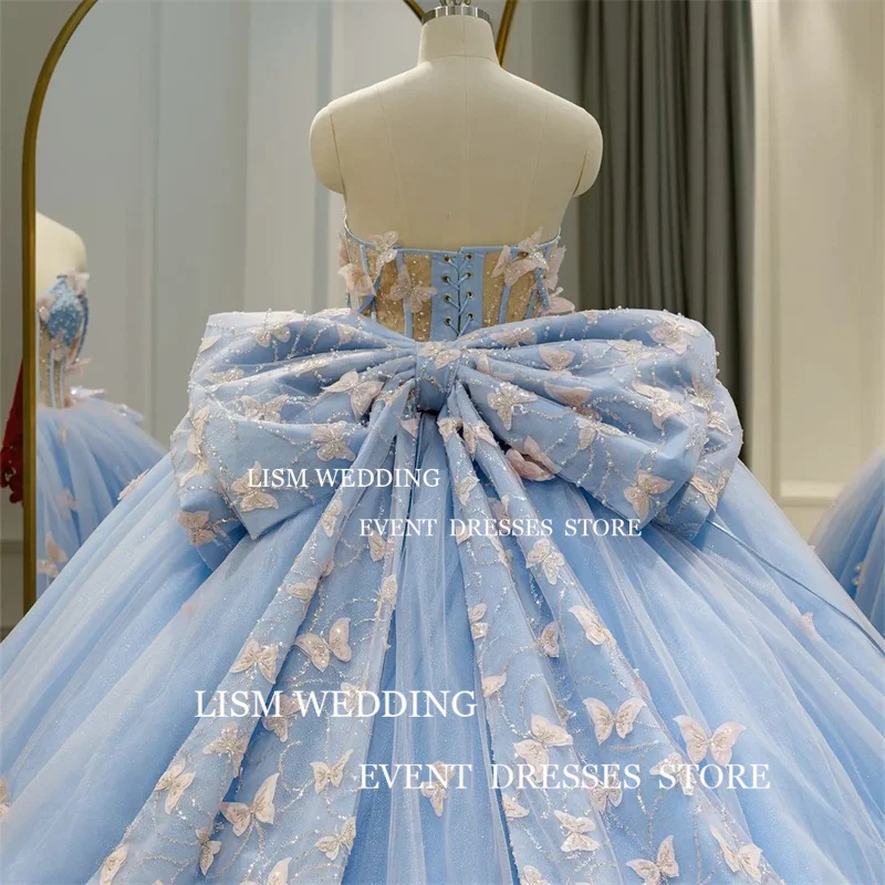 LISM Light Blue Butterfly Quinceanera Dresses With Cape Lace Applique Mexican Prom Birthday Sweet 16 Dress Vestidos De XV Anos quinceanera dresses
