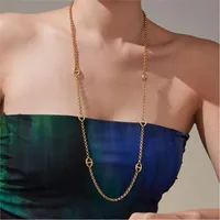Collier Long de 80cm pour femmes, chaîne en acier inoxydable plaqué or 18 carats, incrusté de Zircon, chaînes de pull à breloques 4