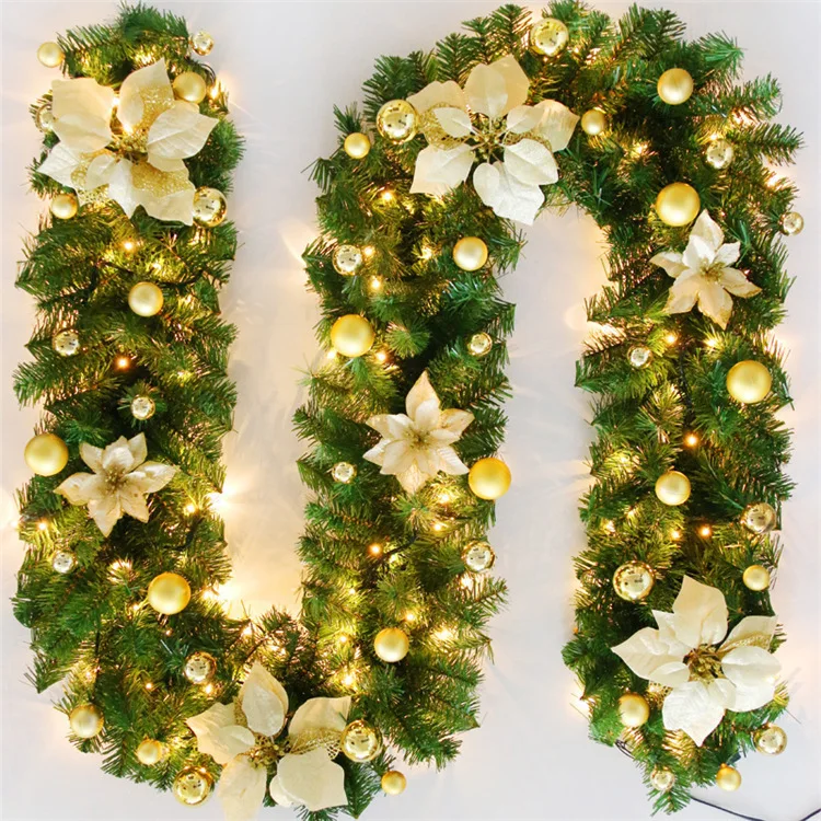 

2.7m Rattan With LED Flower Garland Wreath For Doors Hanging Christmas Ornaments Artificial Xmas Tree Christmas Decoration 2023