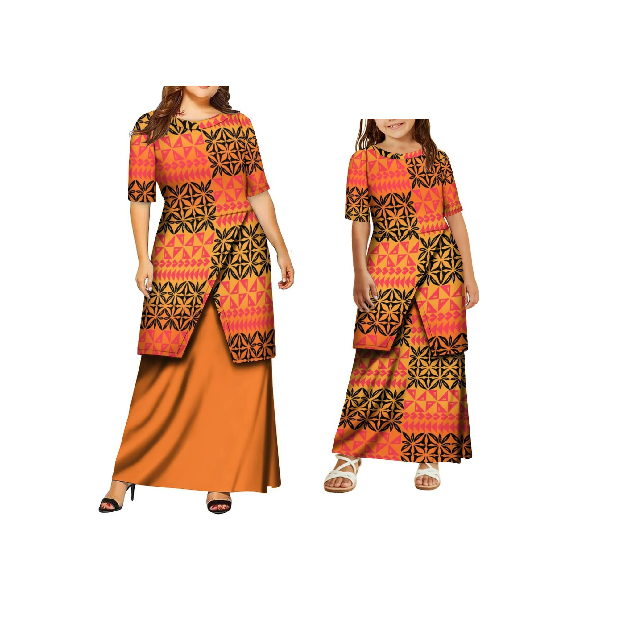 MORNWORLD Women's 2-Piece Puletasi Dress Set - Polynesian Style Island Dress, Mother & Daughter Matching