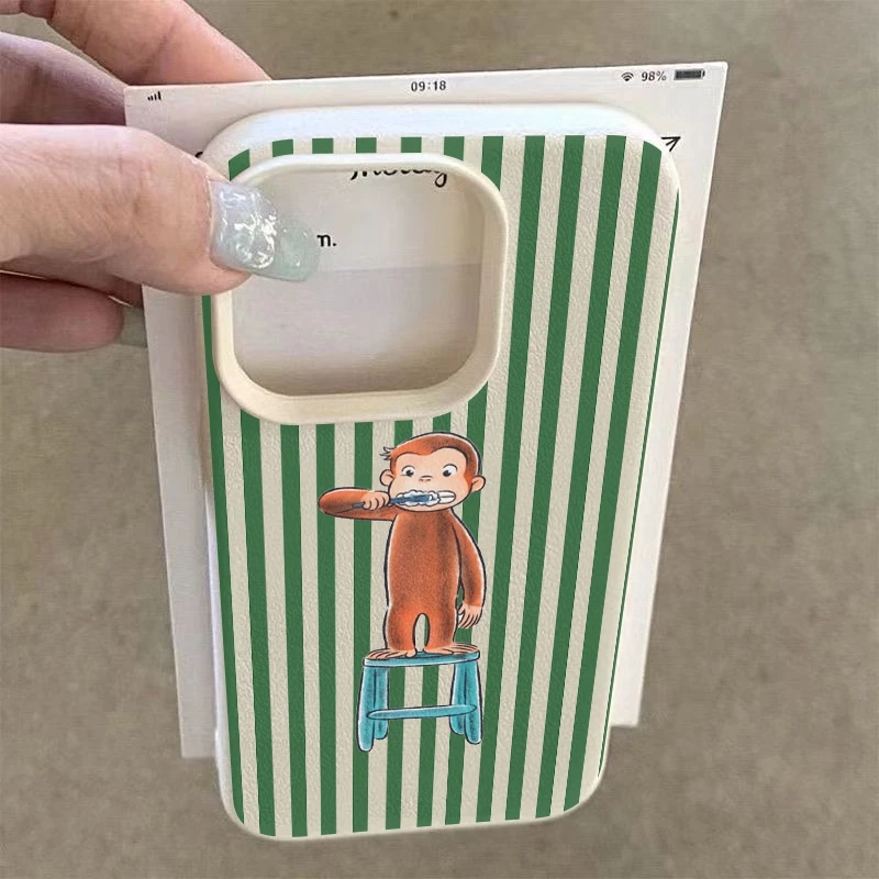 Whimsical Green Striped Monkey Phone Case Cover