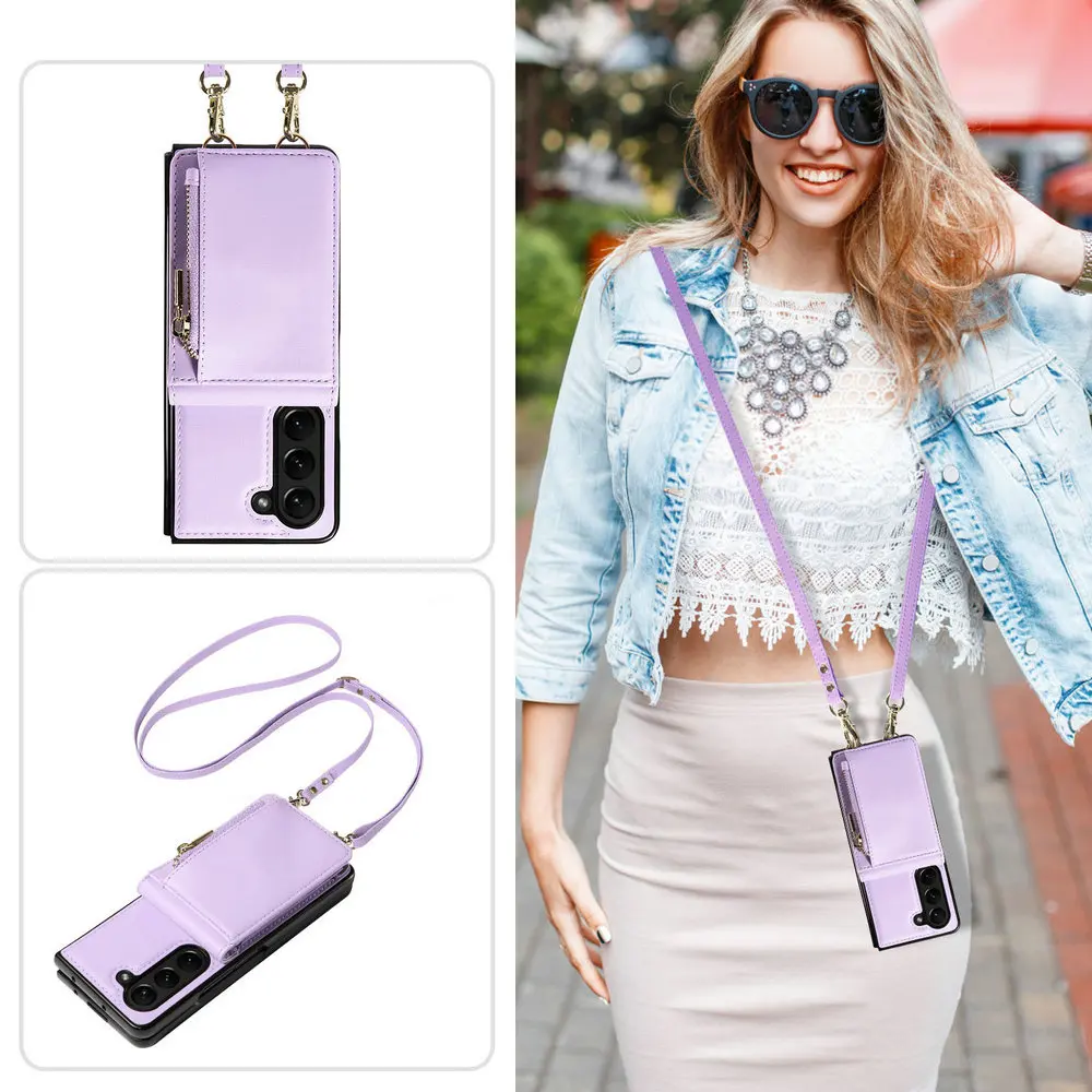 ZFold 5 2023 Zipper Wallet Card Coque for Samsung Z Fold5 Back Case RFID Funda Samsung Galaxy Z Fold 5 Leather Crossbody Cover