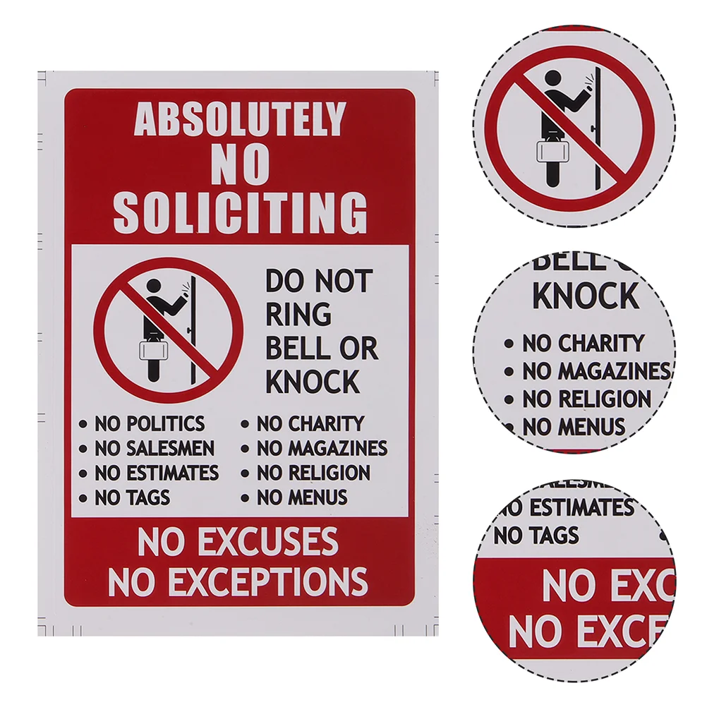 4 Pcs Pvc No Entry Sticker Waterproof Soliciting Sign Traffic Signal No Solicitation Doorbell Cover Roadway Safety Decal