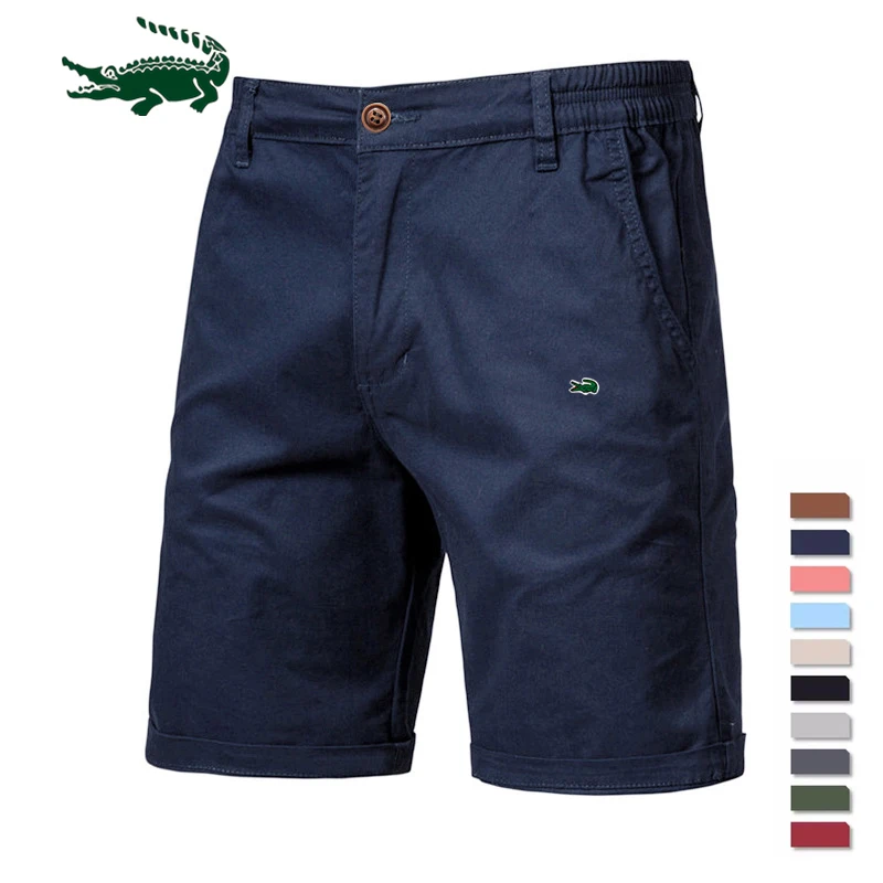 2023 New Summer 100% Cotton Solid Shorts Men High Quality Casual Business Social Elastic Waist Men Shorts 10 Colors Beach Shorts