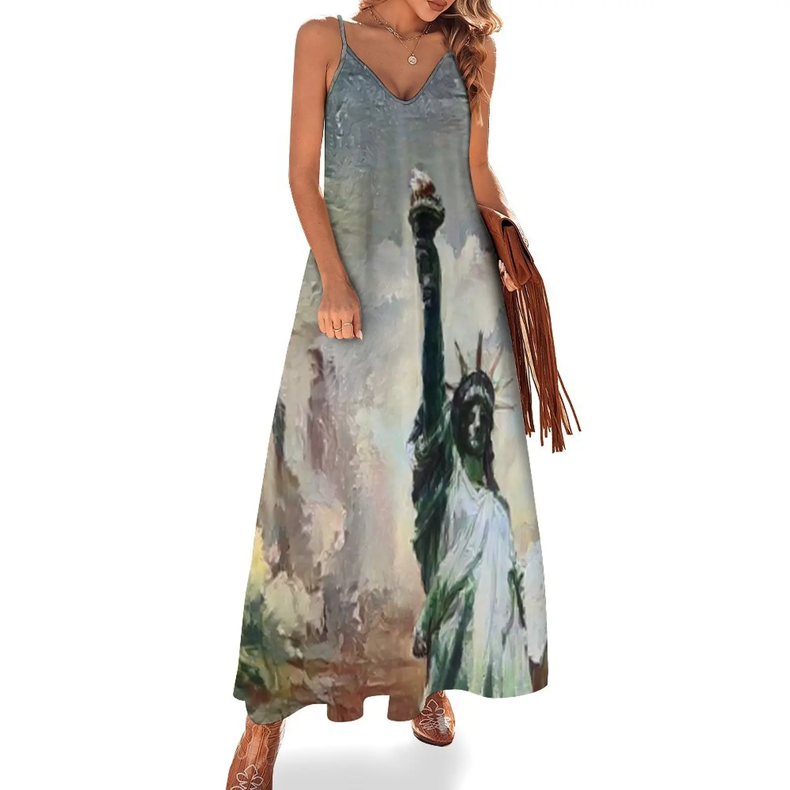 

statue of liberty original color Sleeveless Dress sexy dress for women luxury dress