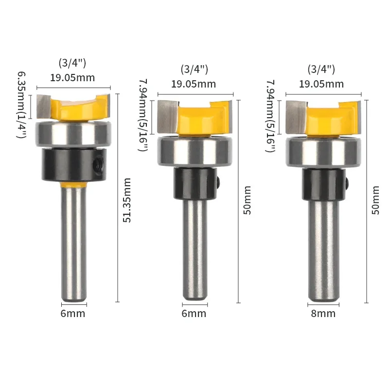 Face Mill Woodworking Milling Cutters 6MM 6.35MM 8MM D19.05MM Pattern Router Bit For Wood Carbide Cutter End