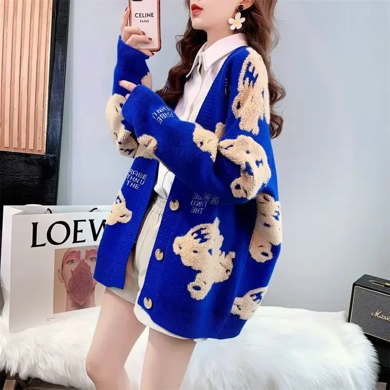 용수철 여성용 캐주얼 스웨터, 한국 레트로 재킷, 레이지 스타일, 라지 니트 가디건, 패션, 2022 신상