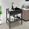 Freestanding Stainless Steel Sink with Rotatable Faucet and Shelf Laundry Sink for Laundry Room Garage Kitchen Workshop 1