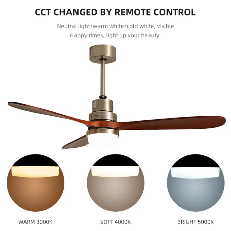 42 52Inch 3 Solid Wood Blade DC Motor Ceiling Fan with Light Remote Control Ventilador De Techo