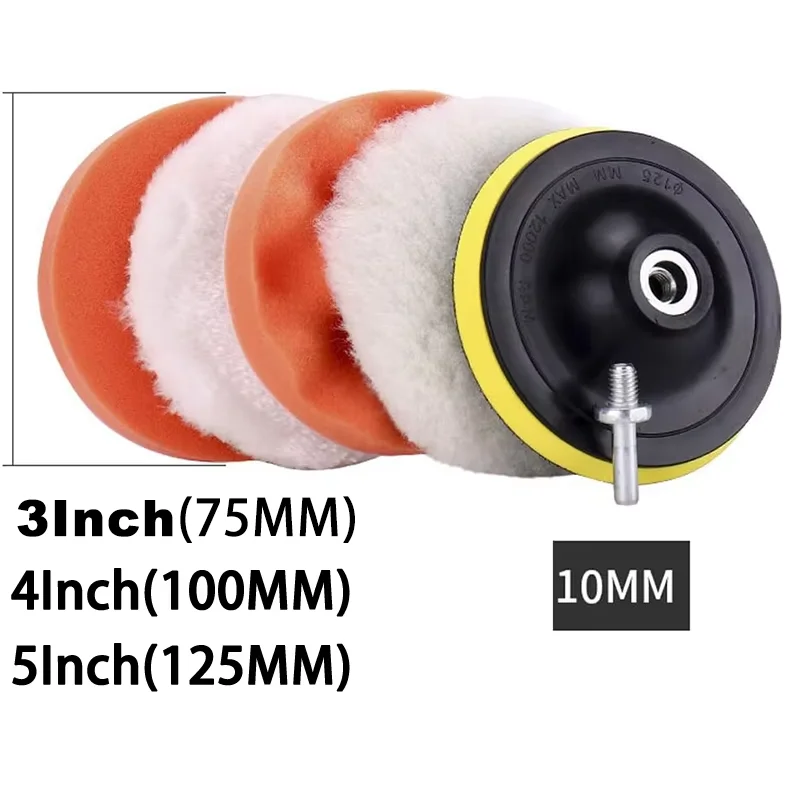 Car Polishing Pad Kit 3/4/5 Inch 6 Pcs ing Pad and Wool Drill M10 Drill Adapter Car Cleaning & Polish car polishing pad,car polish pad,car polishing sponge,wool polishing pad,polishing wheel kit,wool polishing head,drill adapter for polishing