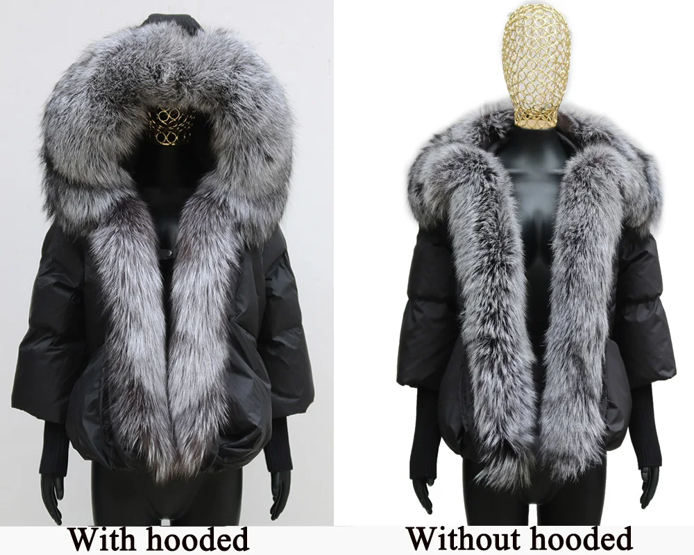 Women Coat White Duck Down Jacket Super Large Real Red Fox Fur Collar Hooded New Fashion Outerwear Puffer Jacket New