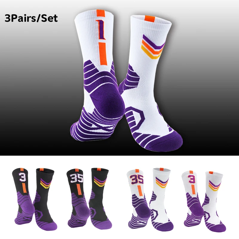 

3 pairs Basketball Crew Socks for Men and Women, Cushion Performance Athletic Basketball Socks Numer1、3/35