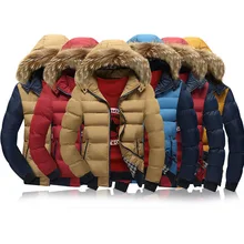 

Explosive Style Detachable Hooded Men's Color-blocking Cotton Thick Cotton Jacket Jacket Warm Fur Collar High-end Cotton Jacket