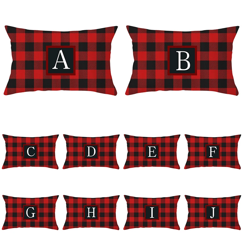 

Merry Christmas Plaid Pillow Case Home Decoration A-Z Cushion Cover Letter Print Polyester Pillow Cover Funda Cojin 50x30
