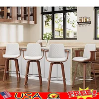 Set of 4 Swivel Bar Stools Mid Century Modern Bentwood Counter Height Chairs PU Leather Ergonomic Design Kitchen Cafe Home 1