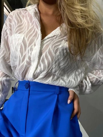 Transparent Chiffon Elegant Lapel Shirt Spring 2022 Long Sleeve Button Blouses Single-Breasted Lady Office White Top