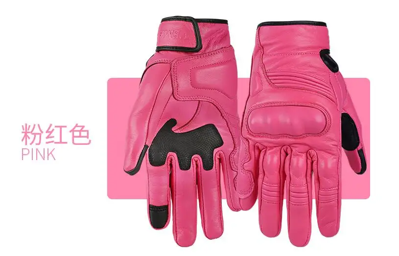 

VEMAR Pink Leather Motorcycle Gloves Men Touch Screen Genuine Women Vintage Gloves Motorcyclist Anti-Slip Motocross Glove Riding