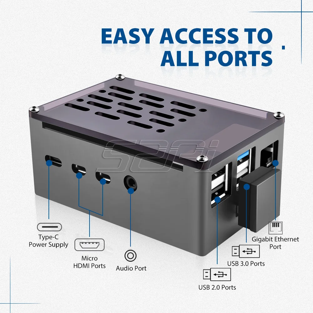 Alumínio Case Tijolo Enlosure Preto Escudo com Velocidade Ajustável 3510 Silencioso Ventilador de Refrigeração & M.2 Sata Ssd para Rpi 4b 52pi - Imagem 4