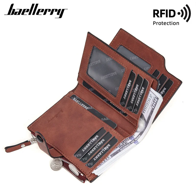 Minimalist Men Short Wallet RFID Secure Tri Fold Zip Coin Purse