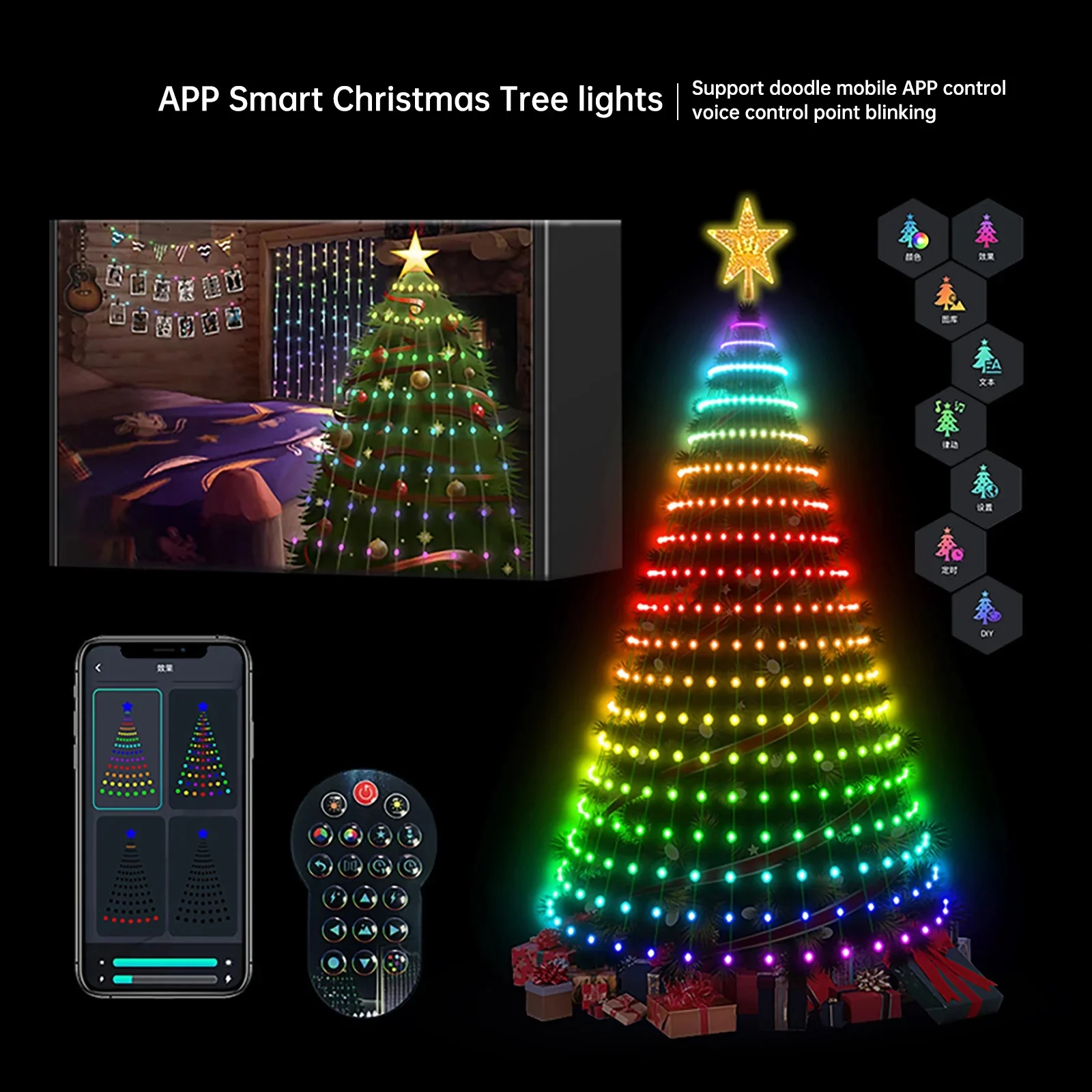 Christmas LED Tree Decoration RGB String Lights Bluetooth App Remote  Control USA