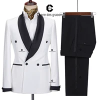 Cenne Des Graoom Men's Suit For Wedding Grooms White Tuxedo Black Shawl Lapel With 4 Button Front Fastening Slim Fit Party Prom 1