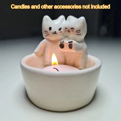 1XCouple Kitten Candle Holder Cute Cat Candlestick Aromatherapy Candle Holder Desktop Ornaments Heat Resistant Crafts Home Decor