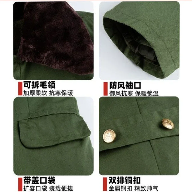 Unisex Winter Cotton Trench Coat   Men's Winter Thick Warm and Cold Protection Clothing Long Military Cotton Green Padded Jacket