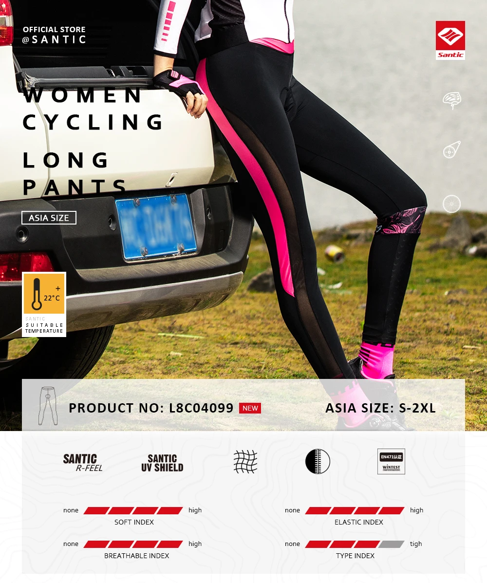Santic Damen Radfahren Lange Hosen Frühling Sommer Gepolsterte MTB Straßenreiten Radfahren Strumpfhosen Outdoor Reflektierende Fahrrad Sport Hosen – Detail 5
