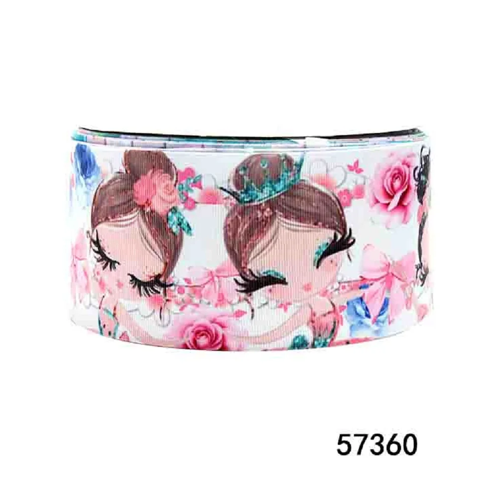 

10Yards Ballet Dancer with Flower Ribbon Printed Cartoon Grosgrain Ribbon for Hairbows Holiday Gift Packing Sewing Accessories