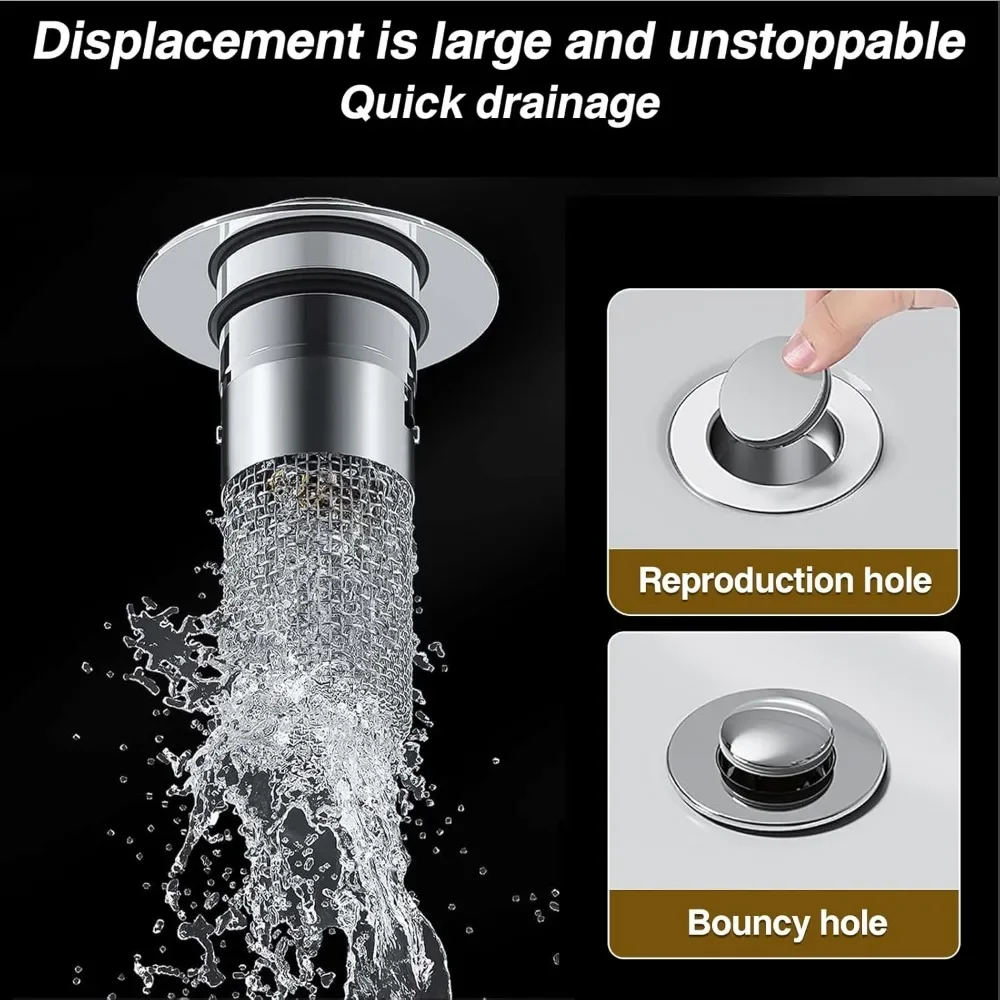 2Pcs Bathroom Sink Stopper Hair Catcher, Pop Up Sink Drain Filter with Removable Stainless Steel Filter Basket Hair Catcher