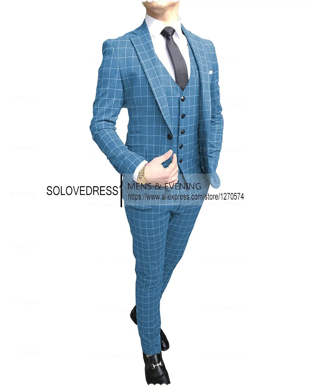 2023 Men’s Suits 3 Piece Regular Fit Vest Men Suit Formal Peak Lapel Plaid Wedding Groomsmen Coat+Pant+Vest