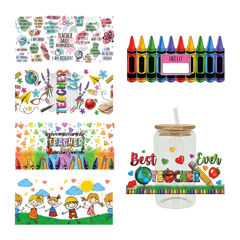 3D UV DTF Transfers Stickers, Cup Wraps, Back to School Printed for DIY Glass, Ceramic Metal Leather, Etc., 16oz D6477