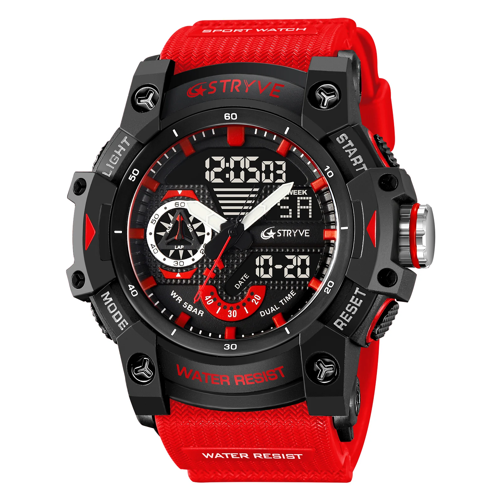 STRYVE Electronic Fashion Men's Sport Watches Shock Resistant 50M Waterproof Wristwatch LED Alarm Stopwatch Clock Men 8029 2