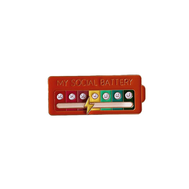 Funny Social Battery Slider Pin – 7-Mood Expression Badge, Cute Interactive Pi