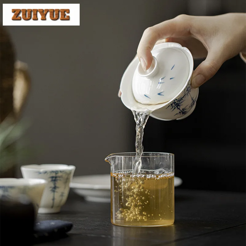 120ml Jade Mud Flower Mouth Gaiwan Hand-painted Bamboo Cover Bowl Boutique High-feet Tea Tureen Tea Maker Chinese Set Gift
