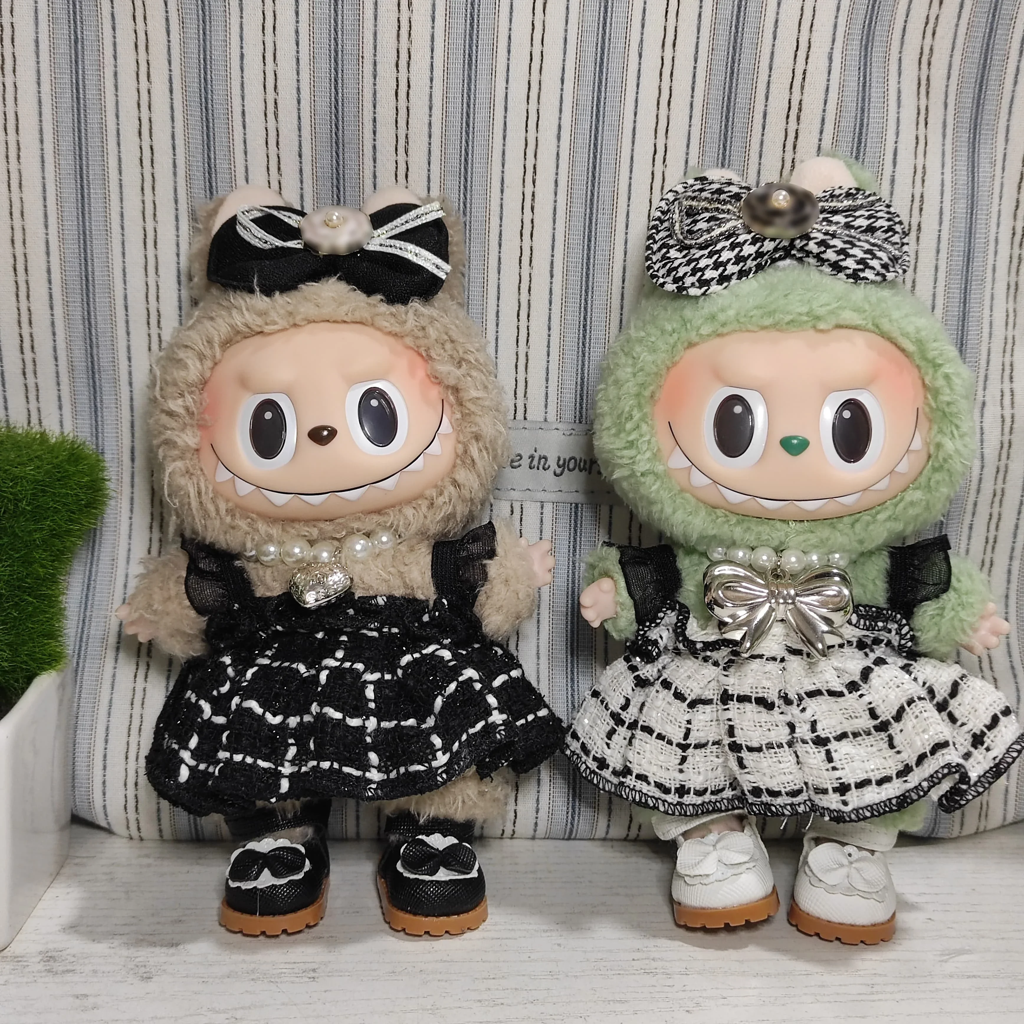 Chic Designer Plaid Dress Set for Mini Dolls - Fashionable Doll Outfit & Accessory Gift