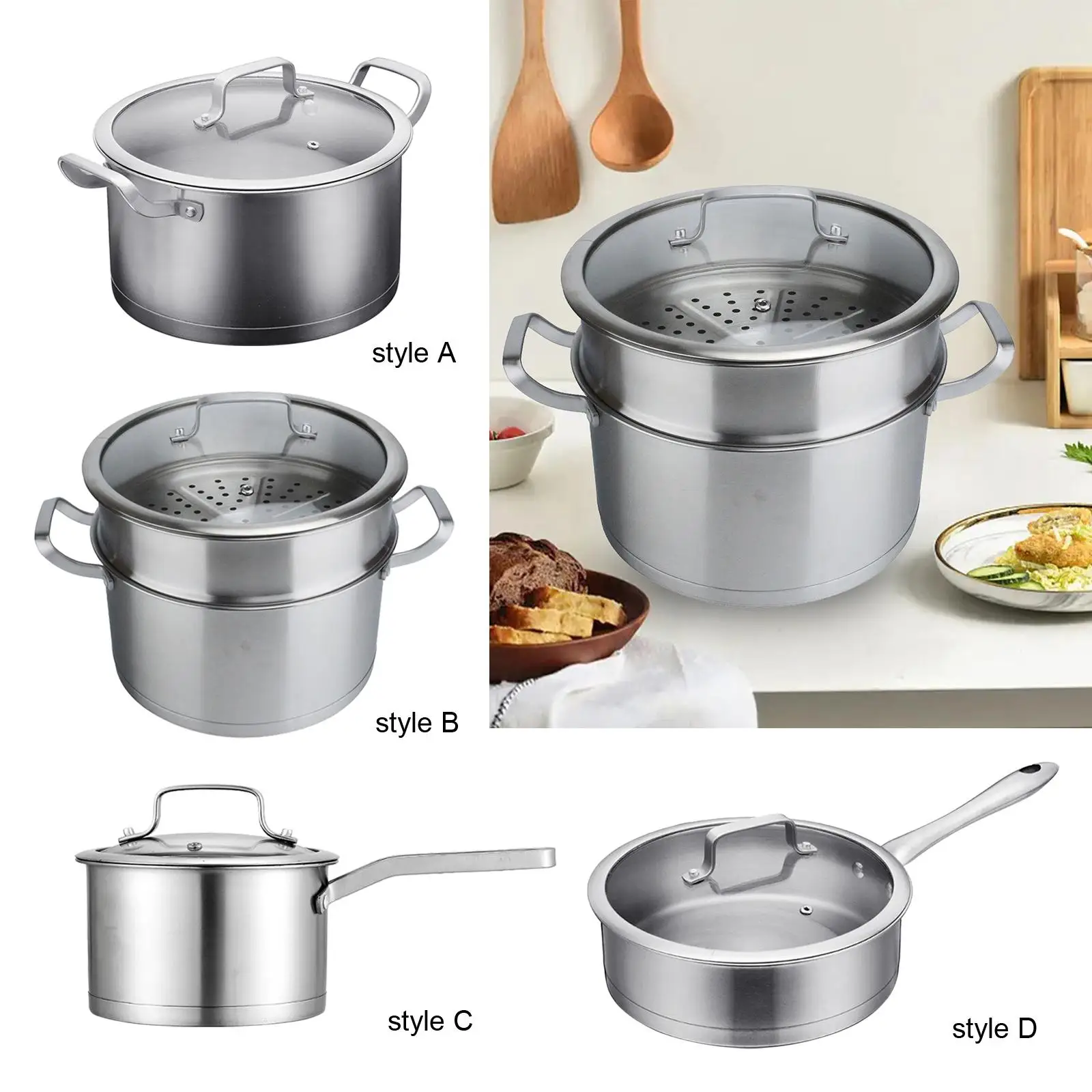 Soup Pot Frying Pan Stainless Steel Pot for Home Bar Kitchen Countertop