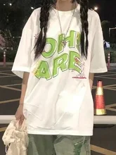 

QWEEK Harajuku Letter Print T Shirts Women Korean Fashion Short Sleeve Tshirt Tees White Tops 2022 Summer Kpop Clothes Female