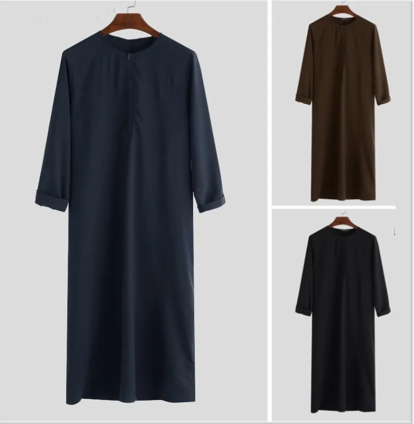 Men Muslim Fashion Abaya Jubba Thobes Arabic Pakistan Dubai Kaftan Islamic Clothing Saudi Arabia Casual Long Blouse Dress Robes