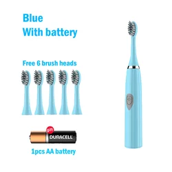 Portable Waterproof Electric Toothbrush with Soft DuPont Bristles - Advanced Oral Care (Blue 6 head)