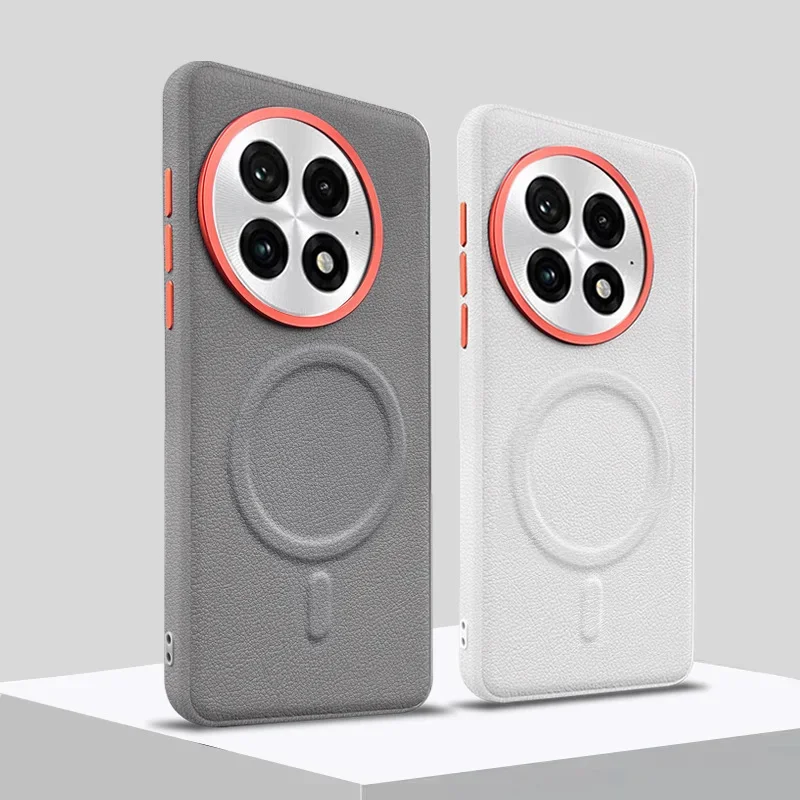 Magnetic Plain Leather Phone Case with Hardware Lens and Independent Button Cover