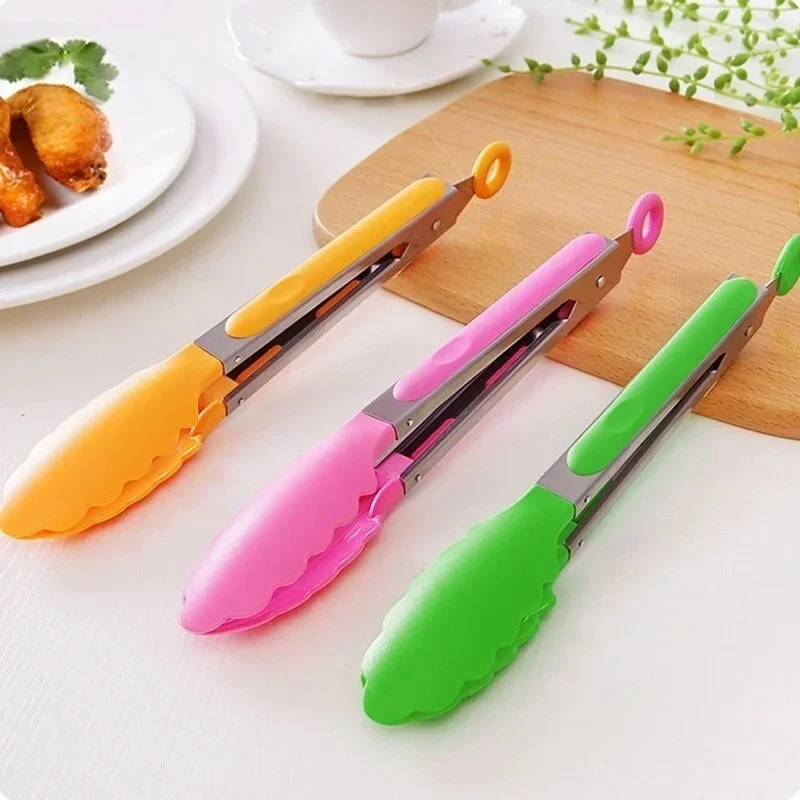 Food Tongs Stainless Steel Kitchen Tongs Silicone Handle BBQ Tong Non-Slip Food Tong Utensil Cooking Clip Clamp Salad Serving Baking Tool