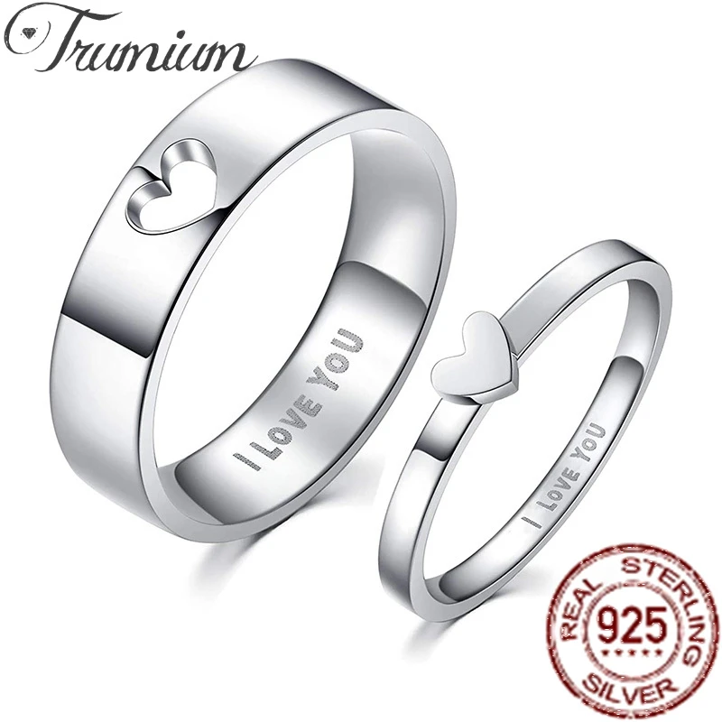 Trumium Anillos de con forma de corazón para parejas, juego de anillos de compromiso de acero de titanio, grabado gratis| | - AliExpress